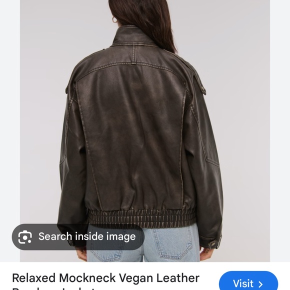 Abercrombie distressed vegan leather bomber jacket - Picture 3 of 4